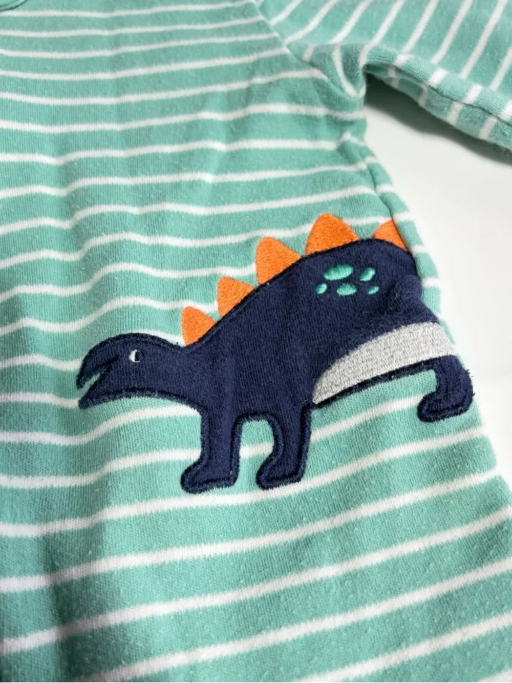 Bundle of Carter’s Baby Footie Pajamas Size 9 Months Fall Pumpkin Dino Stripes - Picture 4 of 15